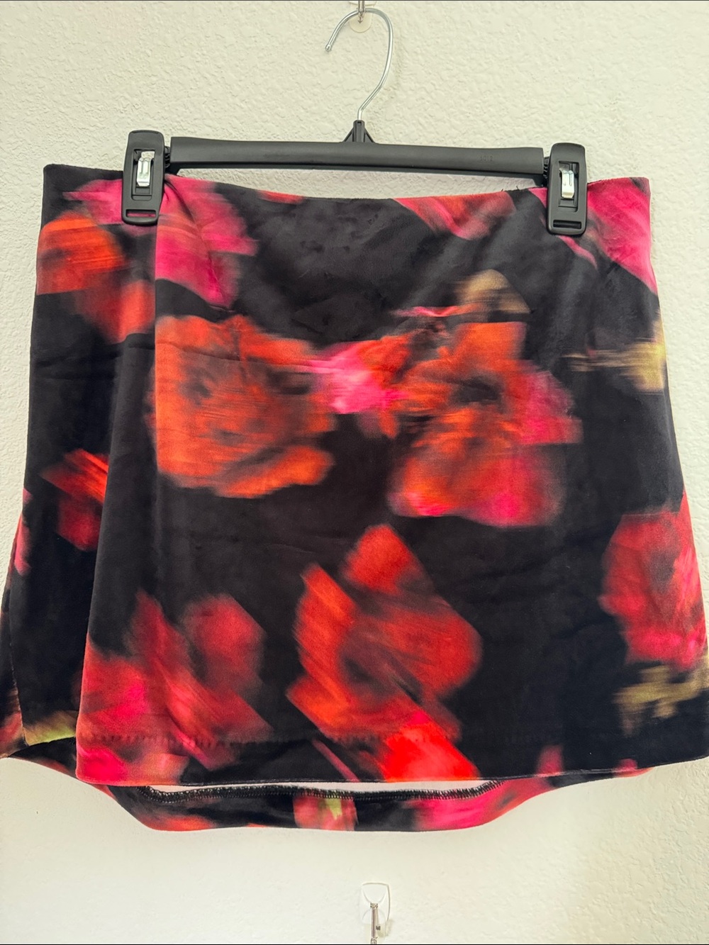 Steve Madden Black Velvet Mini Skirt with Red and Pink Floral Print